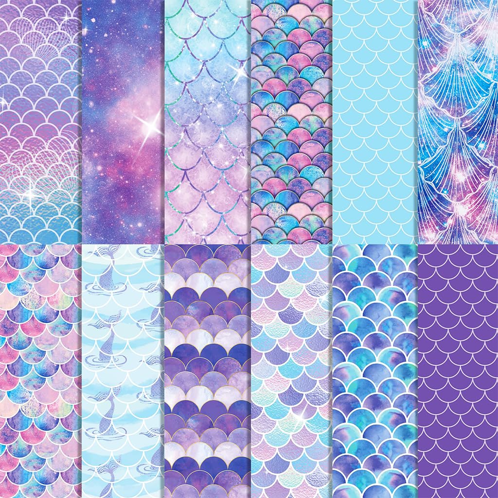 HASTHIP 24 Sheets of Double-Sided Mermaid Scrapbook Paper, 12 HASTHIP 24 Sheets of Double-Sided Mermaid Scrapbook Paper, 12